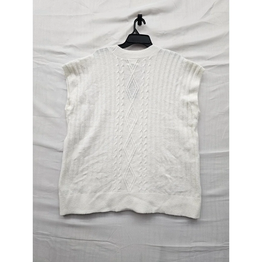 Universal Thread Womens V-Neck Sweater Vest Cream Polyester Blend Casual Size XL